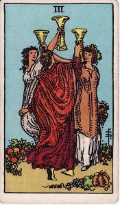 Tarotkortet 3'er i Bægre