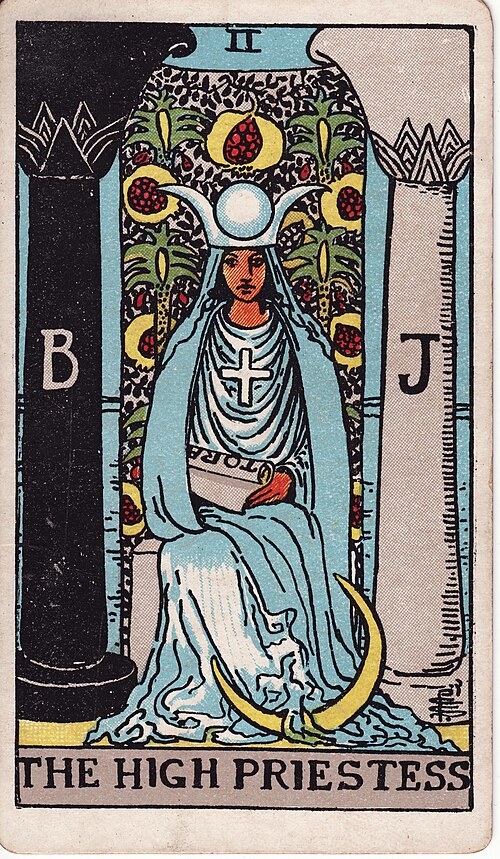 Tarotkortet Ypperstepræstinden fra Rider-Waite-Smith-dækket
