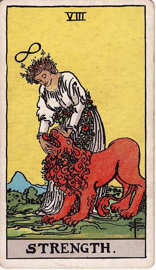 Tarotkortet Styrke fra Rider-Waite-Smith-dækket