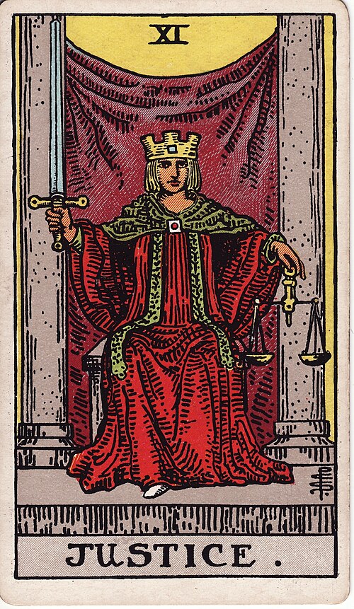 Tarotkortet Retfærdighed fra Rider-Waite-Smith-dækket