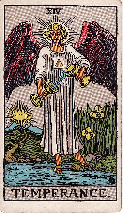 Tarotkortet Mådehold fra Rider-Waite-Smith-dækket