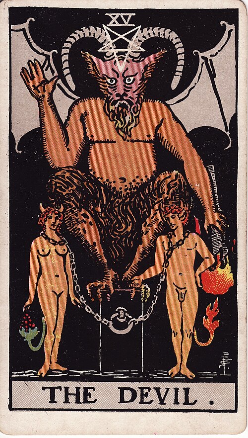 Tarotkortet Djævelen fra Rider-Waite-Smith-dækket