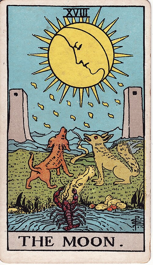 Tarotkortet Månen fra Rider-Waite-Smith-dækket