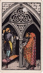 Tarotkortet 3'er i Mønter