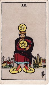 Tarotkortet 4'er i Mønter