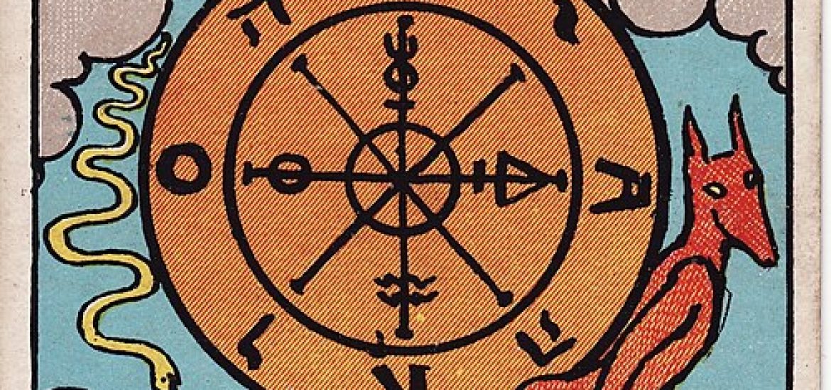Tarotkortet Lykkehjulet fra Rider-Waite-Smith-dækket